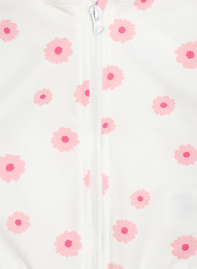 ال سي وايكيكي سويتشيرت بناتي بغطاء رأس وسوستة بنقشة ورد - Image 3